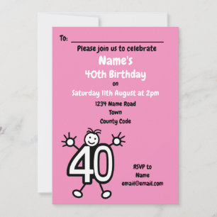 Cute Tecknad Female, 40:e födelsedagen Party Inbjudningar