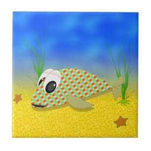 Cute Tecknad Fish Kakelplatta