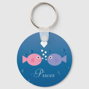 Cute Tecknad Fish Pisces Zodiac Sign Anpassningsba Nyckelring
