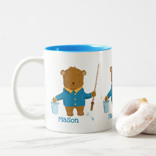 Cute Tecknad Fishing Brown Bear Kid Mugg
