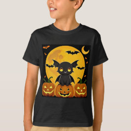 Cute Tecknad Fladdermus och Jack-O'-Lantern Pumpki T Shirt
