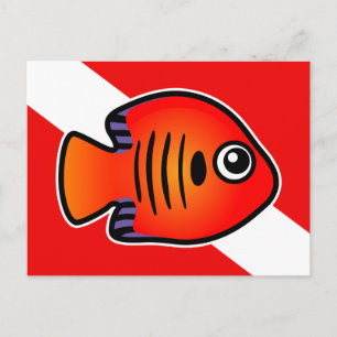 Cute Tecknad Flame Angelfish Dive Flagga Vykort
