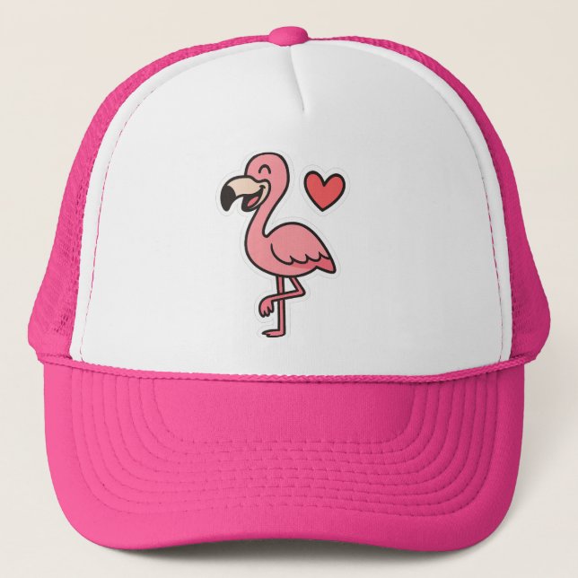 Cute Tecknad Flamingo Sticker med hjärta Keps (Framsida)