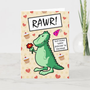 Cute Tecknad Flower Dinosaur Roar Grattis på födel Kort