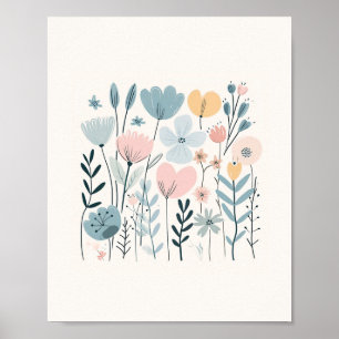 Cute Tecknad Flowers Watercolor Blommigt Hand Draw Poster