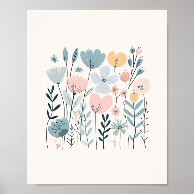 Cute Tecknad Flowers Watercolor Blommigt Hand Draw Poster (Framsidan)
