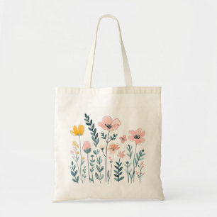 Cute Tecknad Flowers Watercolor Blommigt Hand Draw Tygkasse