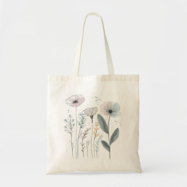 Cute Tecknad Flowers Watercolor Blommigt Hand Draw Tygkasse (Framsidan)