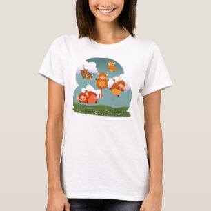 Cute-Tecknad Flytande höglandet Cows Women T-Shirt
