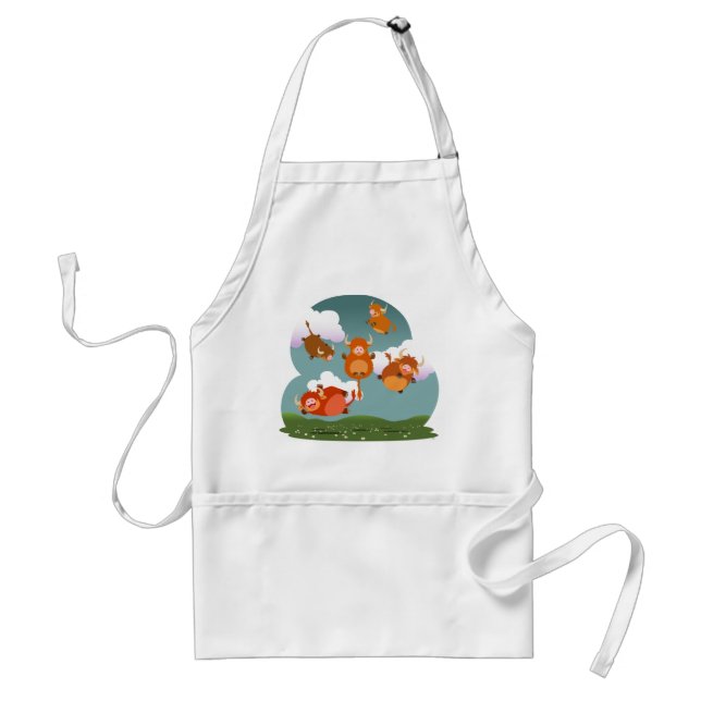 Cute Tecknad Flytande höglandskon Apron Förkläde (Framsidan)