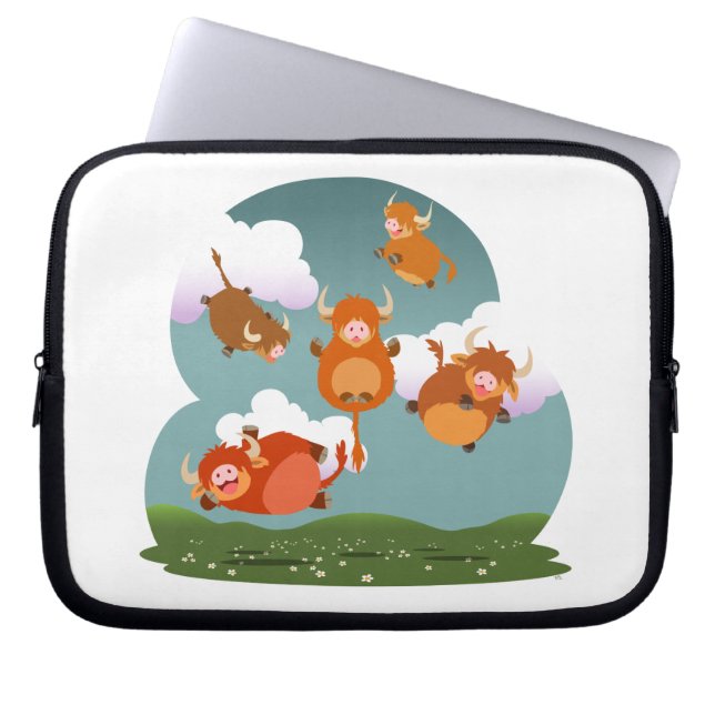 Cute Tecknad Flytande höglandskor Laptop sleeve (Framsidan)
