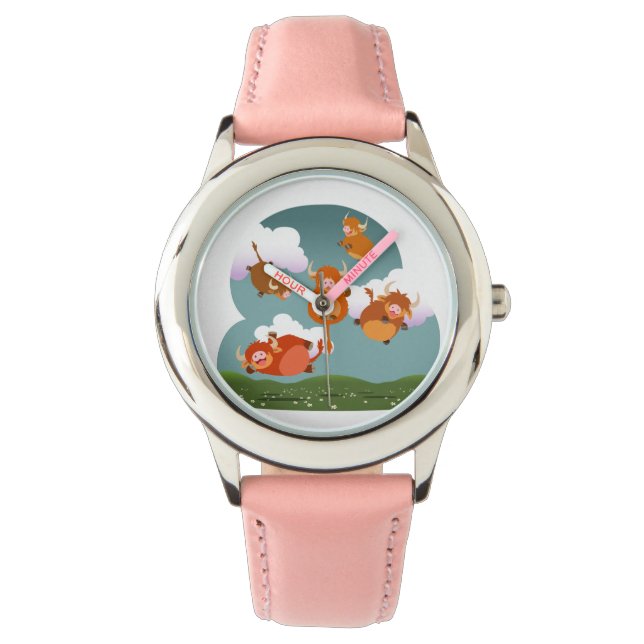 Cute Tecknad Flyter Highland Cows Watch Armbandsur (Framsida)
