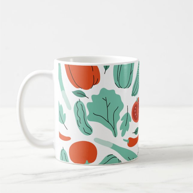 Cute Tecknad Food: Vibrant Vegetables Mönster Kaffemugg (Vänster)