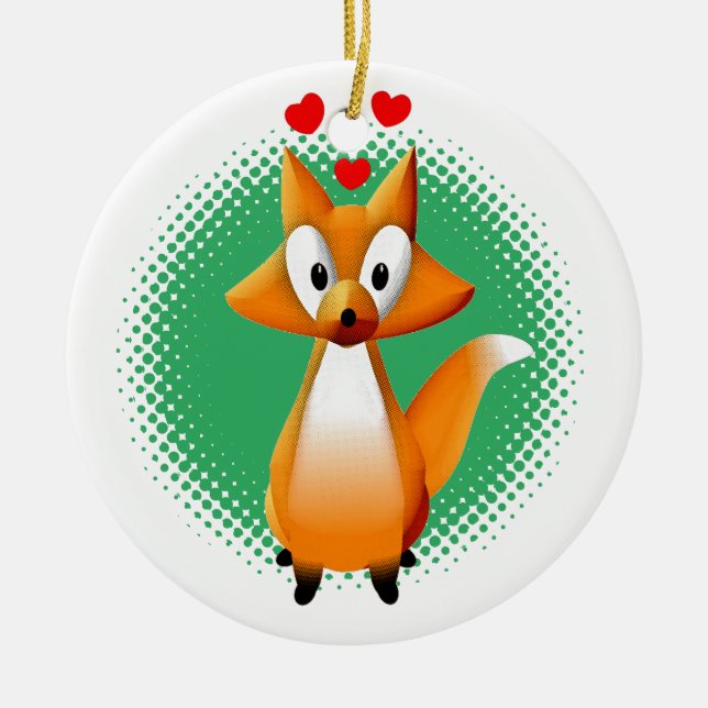 Cute Tecknad Fox Animal Ceramic Julgransprydnad Keramik (Framsidan)