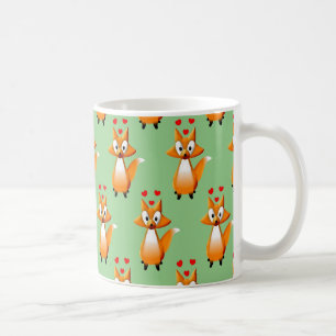 Cute Tecknad Fox Animal Mönster på Grönt Kaffemugg