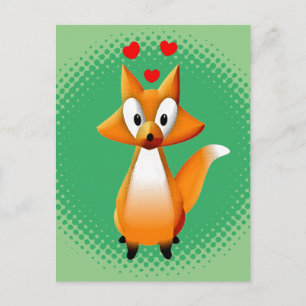 Cute Tecknad Fox Animal Vykort