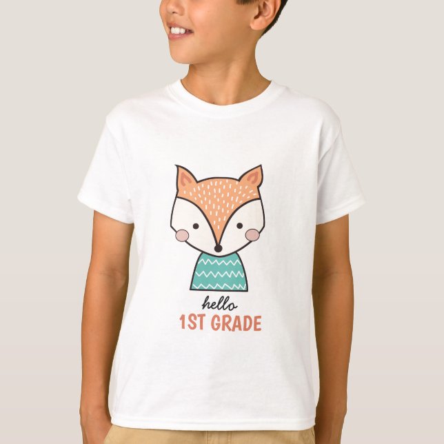 Cute tecknad fox hej 1:a klass t shirt (Framsida)