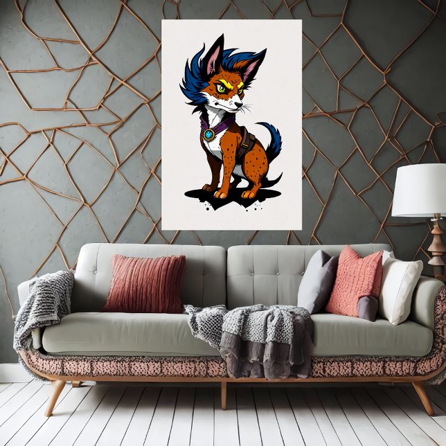 Cute Tecknad Fox med blått hår | AI Art Poster (Skapare uppladdad)