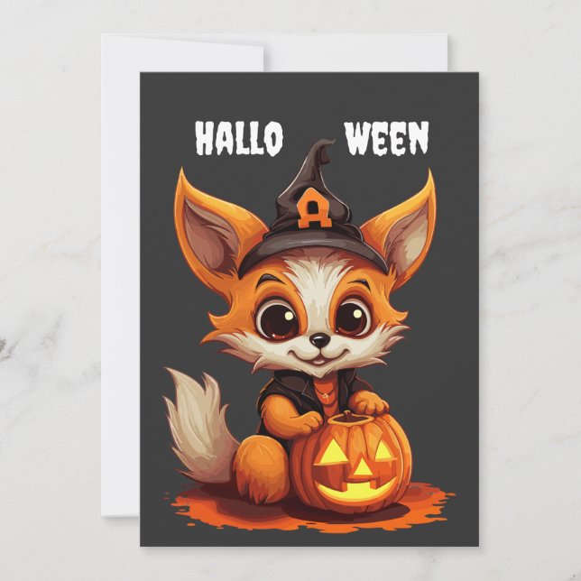 Cute tecknad Fox med Halloween-pumpa Inbjudningar (Framsida)