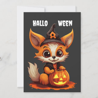 Cute tecknad Fox med Halloween-pumpa Inbjudningar