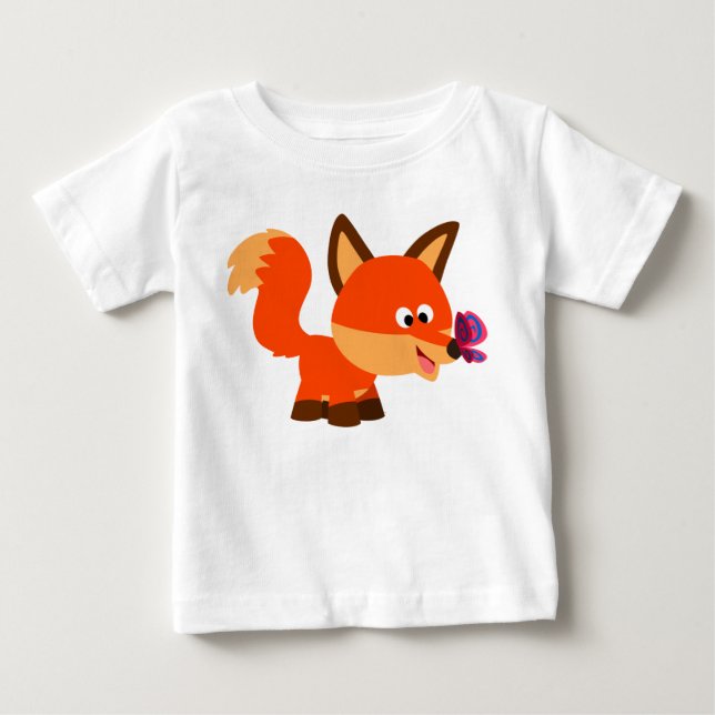 Cute Tecknad Fox och Butterfly Baby T-Shirt (Framsida)