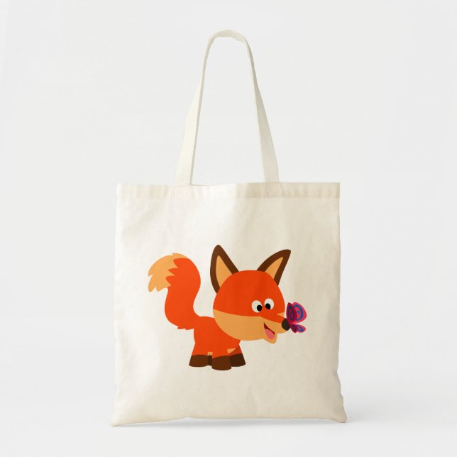 Cute Tecknad Fox och Butterfly Bag Tygkasse (Framsidan)