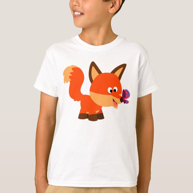 Cute Tecknad Fox och Butterfly Children T-Shirt (Framsida)
