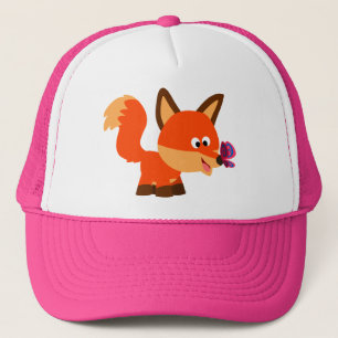 Cute Tecknad Fox och Butterfly Hat Truckerkeps