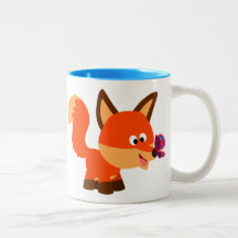 Cute Tecknad Fox och Butterfly Mugg