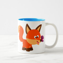 Cute Tecknad Fox och Butterfly Mugg