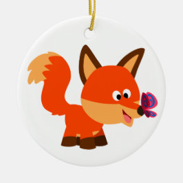 Cute Tecknad Fox och Butterfly Ornament