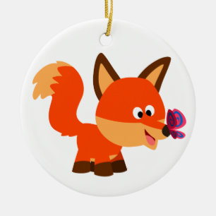Cute Tecknad Fox och Butterfly Ornament