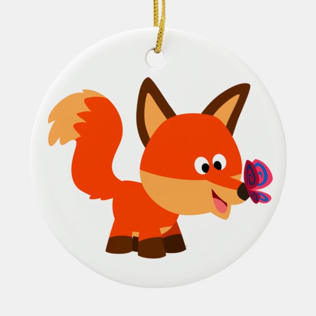 Cute Tecknad Fox och Butterfly Ornament (Framsidan)