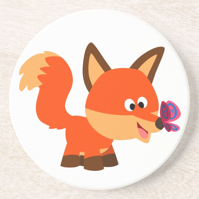 Cute Tecknad Fox och Butterfly Underlägg (Framsidan)