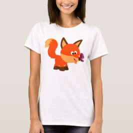 Cute Tecknad Fox och Butterfly Women T-Shirt