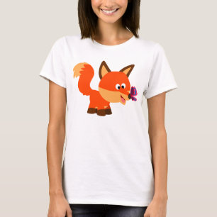 Cute Tecknad Fox och Butterfly Women T-Shirt