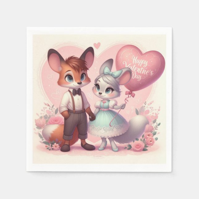 Cute tecknad foxes Alla hjärtans dag Pappersservett (Framsidan)