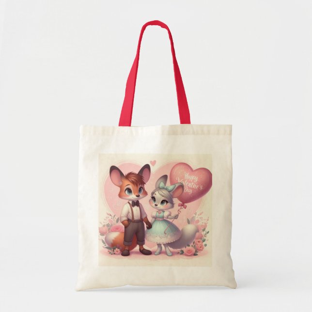 Cute tecknad foxes Alla hjärtans dag Tygkasse (Framsidan)