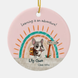 Cute Tecknad Fransk Bulldog Back to school student Julgransprydnad Keramik