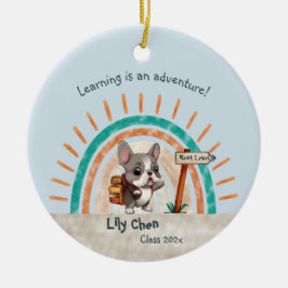 Cute Tecknad Fransk Bulldog Back to school student Julgransprydnad Keramik