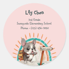 Cute Tecknad Fransk Bulldog Back to school student Runt Klistermärke