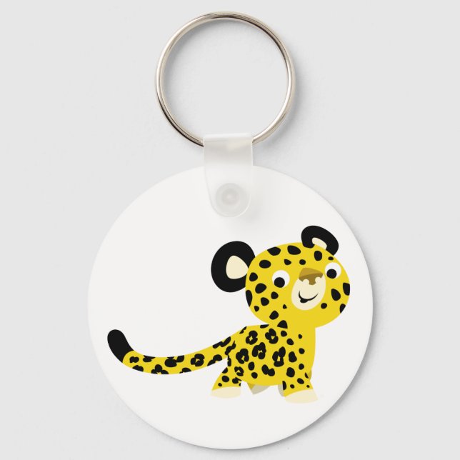 Cute Tecknad Friendly Leopard Keychain Nyckelring (Framsida)