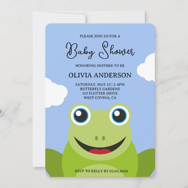 Cute Tecknad Frog Baby Shower Inbjudningar (Framsida)