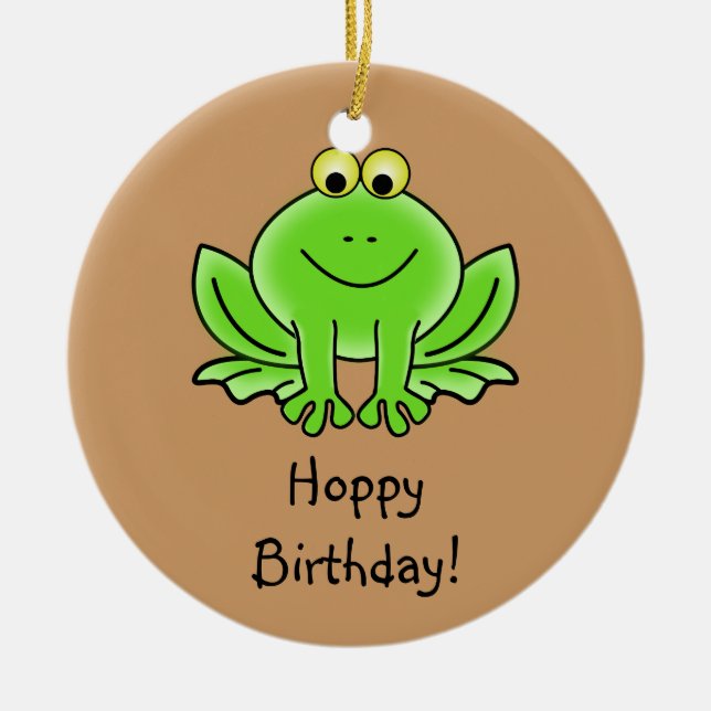Cute Tecknad Frog Hoppy Birthday Funny Hälsning Julgransprydnad Keramik (Framsidan)