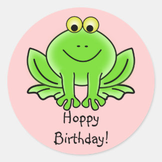 Cute Tecknad Frog Hoppy Birthday Funny Hälsning Runt Klistermärke