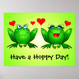 Cute Tecknad Frogs har en Grönt på en hoppdag Poster