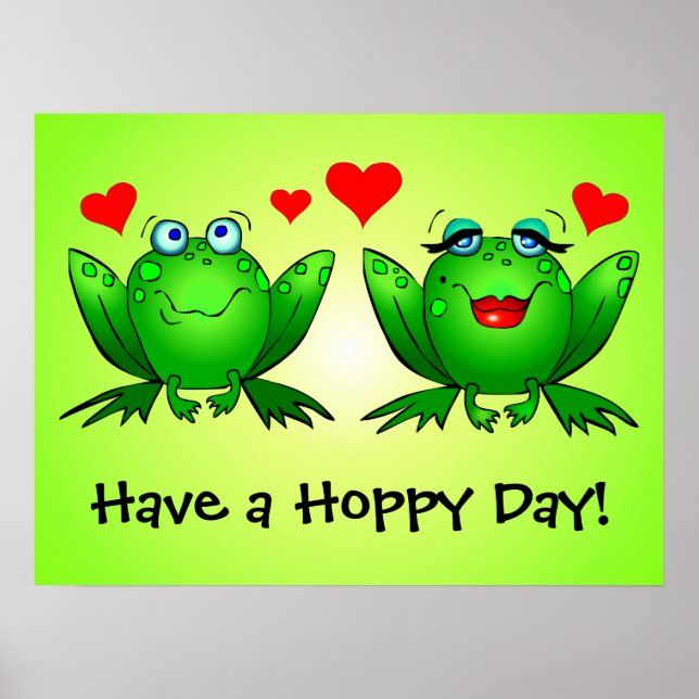 Cute Tecknad Frogs har en Grönt på en hoppdag Poster (Framsidan)
