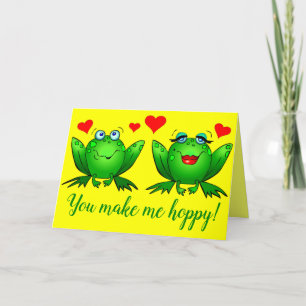 Cute Tecknad Frogs Hearts Cheerful Colorful Kort