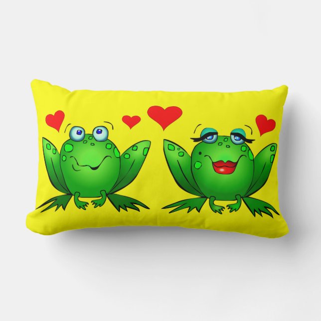 Cute Tecknad Frogs hör ljusa färgstarka färger Lumbarkudde (Framsida)