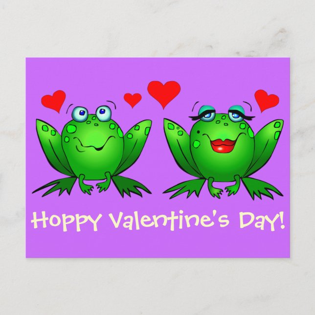 Cute Tecknad Frogs Postcard Hoppy Valentines day Helg Vykort (Framsida)
